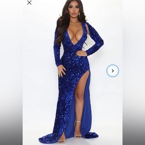 NEW FashionNova Blue Sequin Maxi Dress